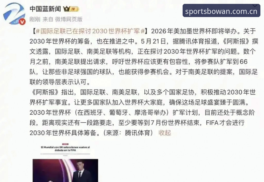 世界杯扩军至66队？中国男足能否搭上2030年这趟末班车？